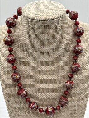 Vintage Murano Wedding Cake Beaded 18” Necklace Gold Glitter Drizzle Beautiful